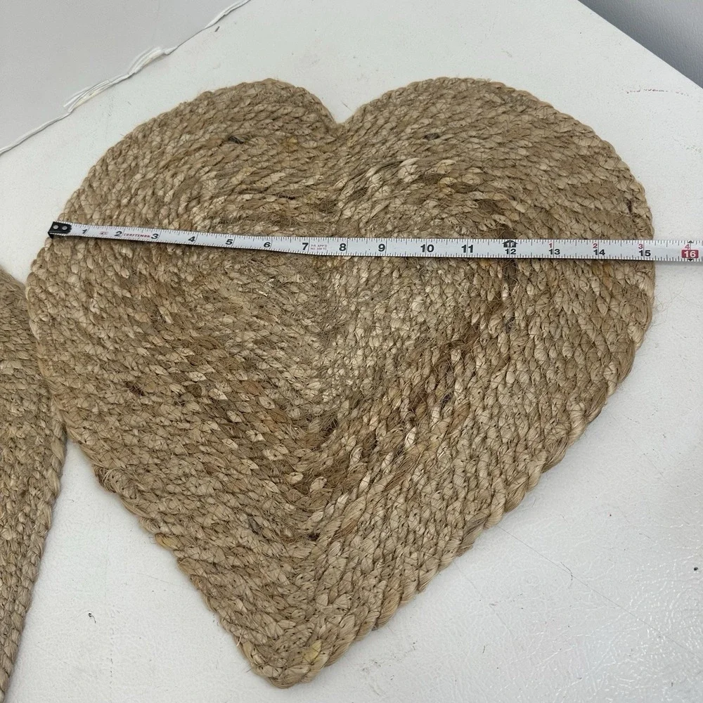 Set 2 Heart-Shaped Braided Jute Placemats Valentines Wedding Cottagecore India